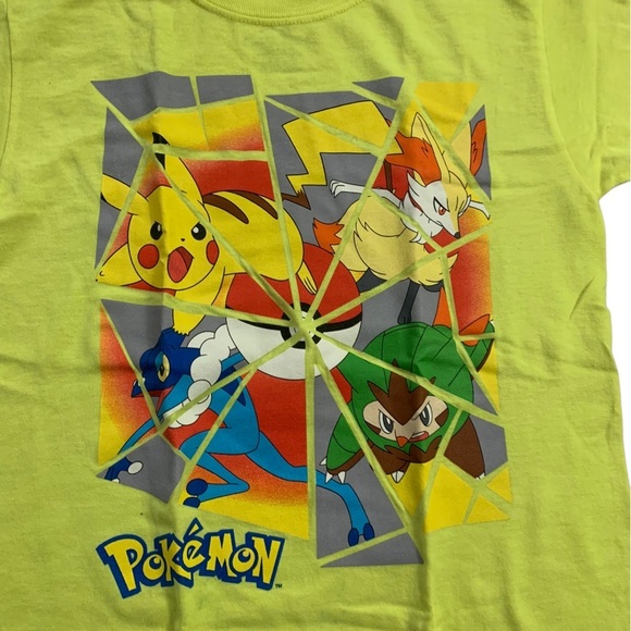 Pokémon | Neon Yellow Short Sleeve Shirt Tee Pikachu  Size Large 10/12 - Picture 5 of 6